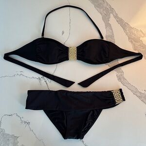 Trina Turk Black Bikini with Gold Detailing